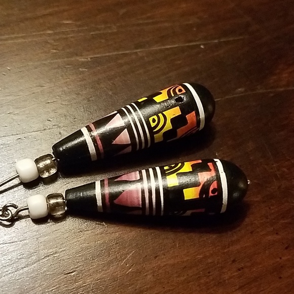 Vintage handmade pottery tribal earrings - Picture 2 of 7